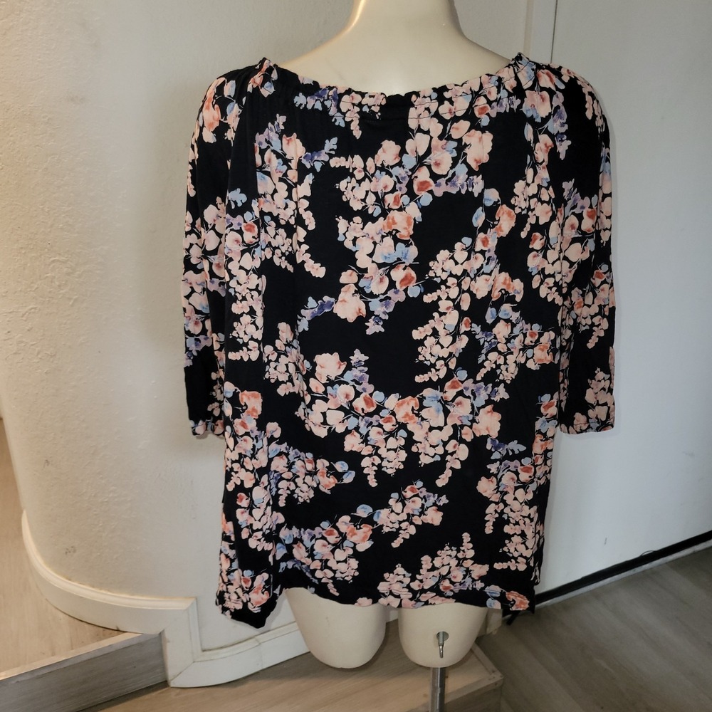 J Jill Floral Print popover Blouse Long XL Momcore Designer Beachy Summer Comfy - Picture 4 of 9